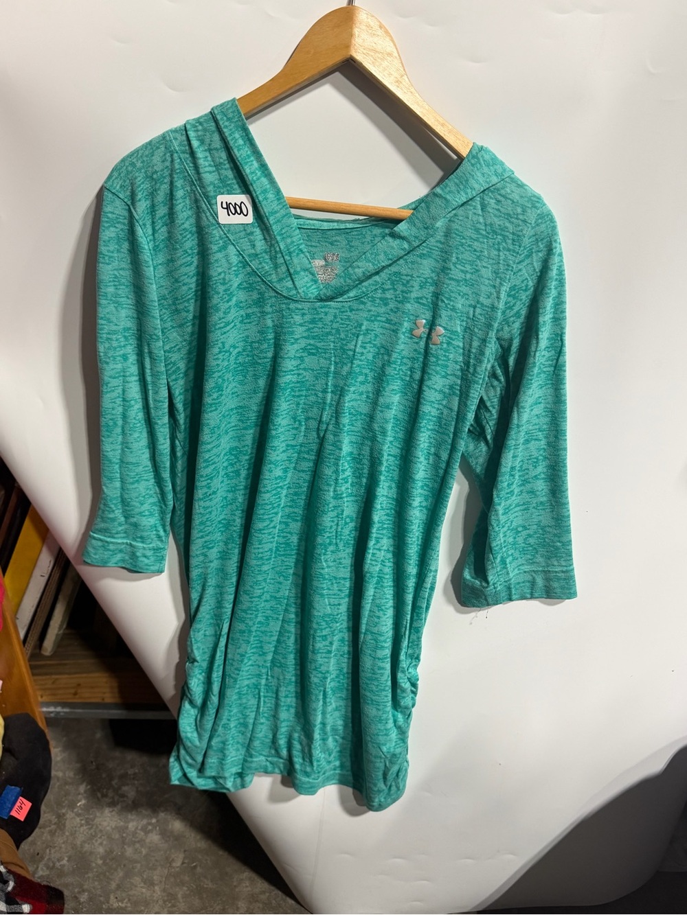 #4000-Under Armour Teal Heather 3/4 Sleeve Hooded Performance Tee